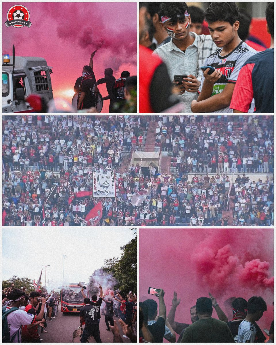 NeufcWorld's tweet photo. FANS ARE BACK, FORTRESS IS ALIVE! Come on Northeast!🔴⚪⚫💪

#NortheastUnitedFC #NEUFC #KBFCvsNEUFC #ISL #IndianFootball #IndianSuperLeague #Highlanders  #MatchDay https://t.co/gKtNqkuPlK