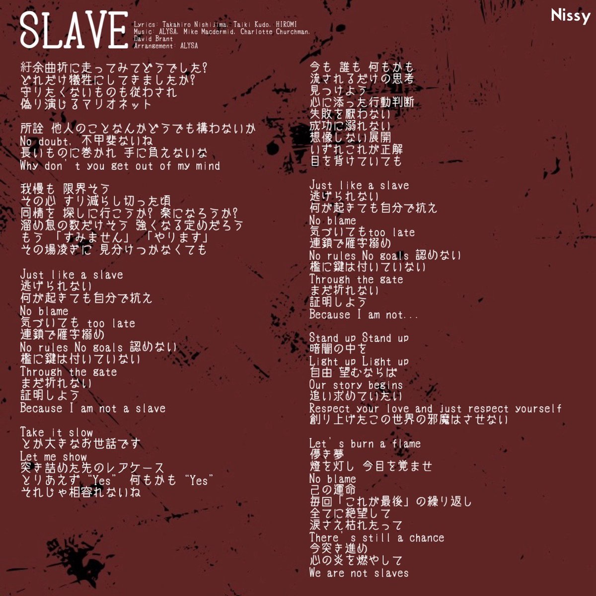 ／
2024.09.30  (Mon)
新曲「SLAVE」
配信スタート🔥  
＼

本日配信リリース🎉

各音楽配信サイトにて、
配信がスタートしました🎧

📀各配信サイトはこちら
Nissy.lnk.to/SLAVE 

#Nissy_SLAVE 
#Wearenotslaves 
#Nissy_Re10th