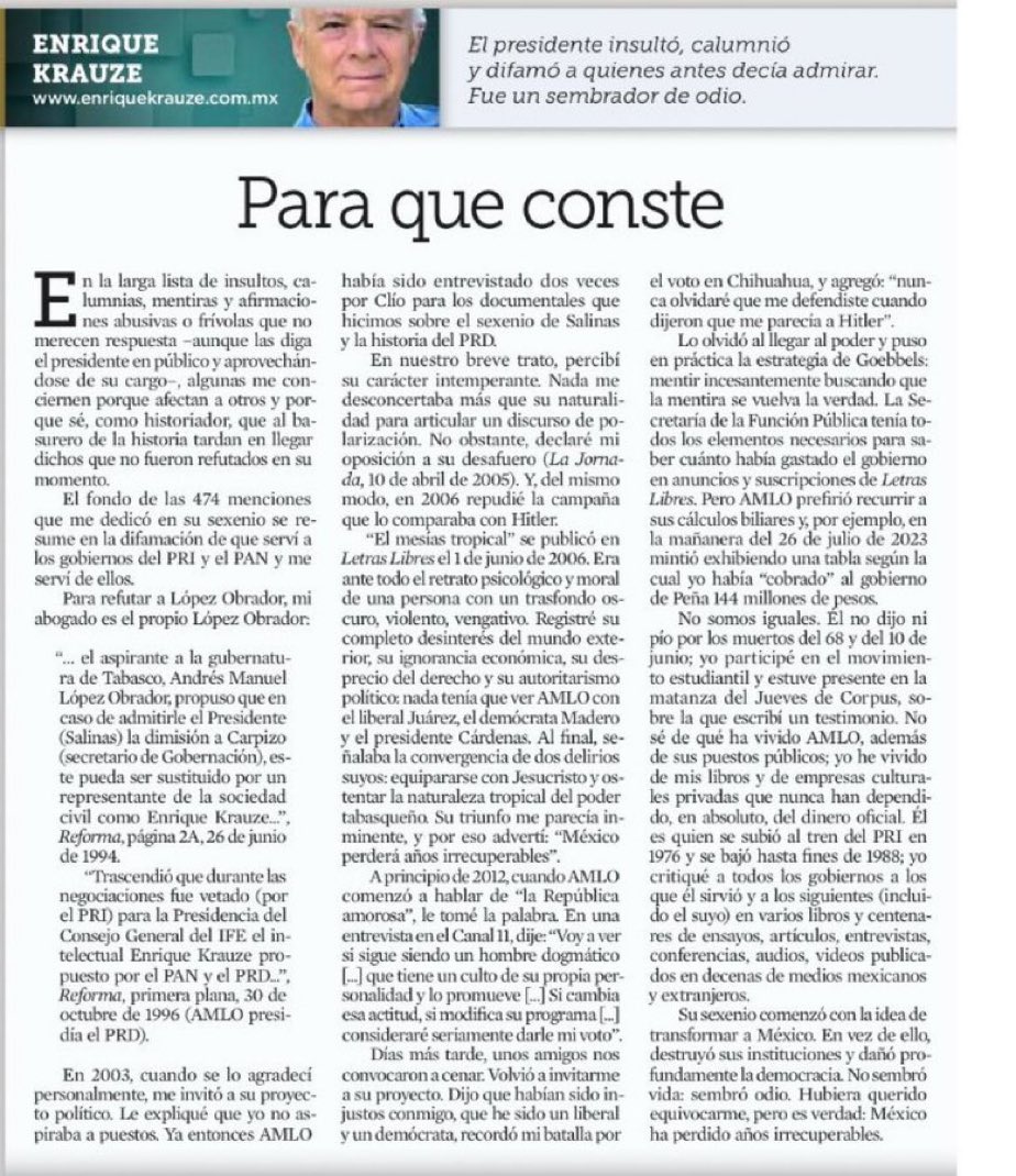 León Krauze (@leonkrauze) on Twitter photo Para cerrar el sexenio del hombre sobre el que SIEMPRE tuvo razón, mi padre <a href="/EnriqueKrauze/">Enrique Krauze</a> deja este testimonio.
Queda registro.
Para que conste: Para cerrar el sexenio del hombre sobre el que SIEMPRE tuvo razón, mi padre <a href="/EnriqueKrauze/">Enrique Krauze</a> deja este testimonio.
Queda registro.
Para que conste: