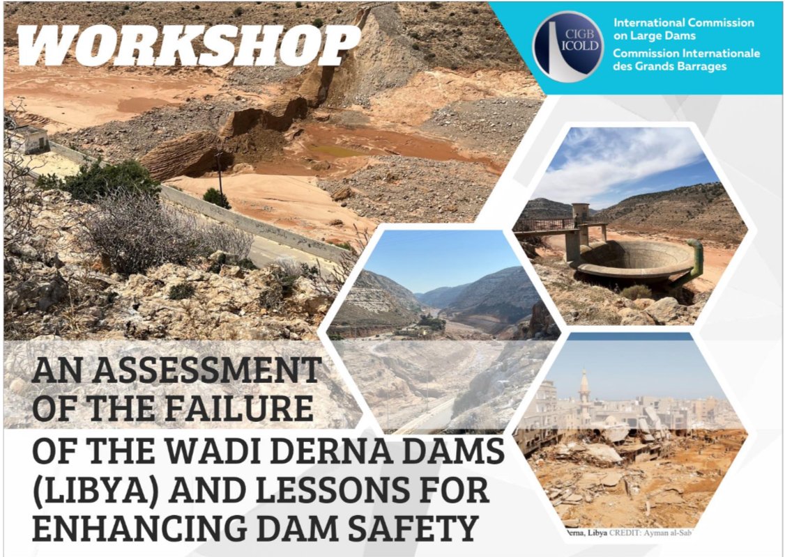 ClaudiaGazzini's tweet photo. International experts and dam specialists will present for the first time their conclusions of a yearlong study on the Derna dams disaster that killed +6000 people last September. Presentations & discussion will  take place Tuesday in New Delhi during the annual conference of the International Commission on Large Dams @ICOLDCIGB, but proceedings will be live-streamed. I will be moderating the discussion.

Tuesday, 13:30-15:30 New Delhi time (10-12 CET/Libya)
To join online: https://t.co/PqYfpuWY6B

Meeting ID: 916 6236 5511
Passcode: 12345