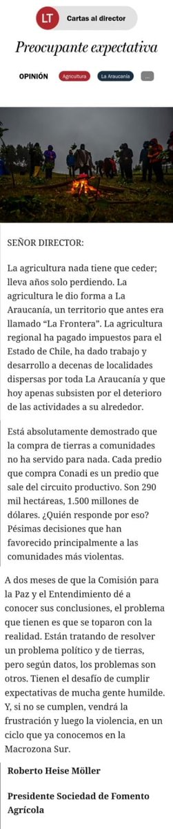 AraucaniaSofo's tweet photo. A dos meses de que la Comisión para la Paz y el Entendimiento entregue sus conclusiones, como SOFO decimos que  la agricultura nada tiene que ceder @fhuenchumillaj  @latercera https://t.co/5IXwWEZ0wq