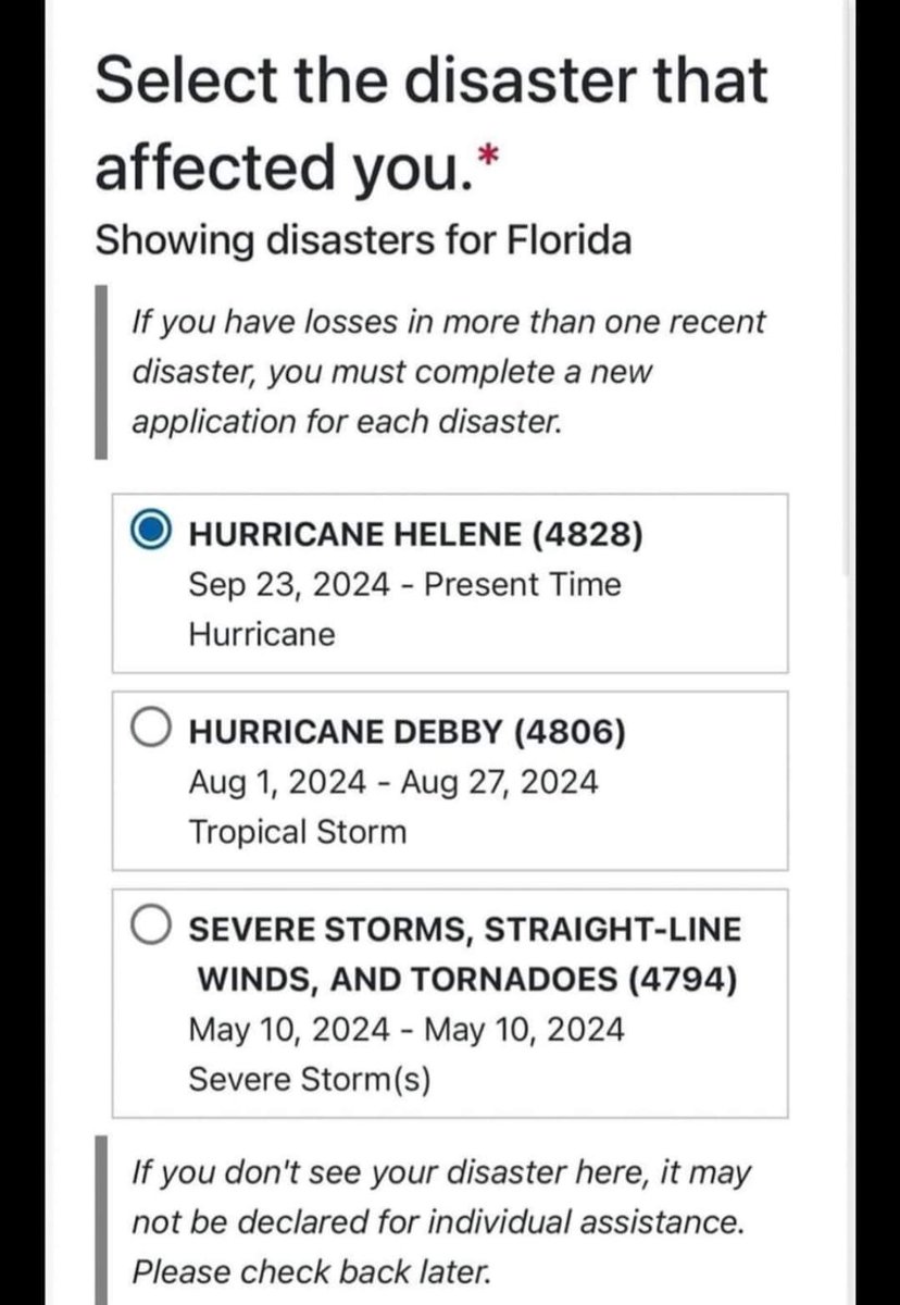 FEMA's application for Helene is now live.