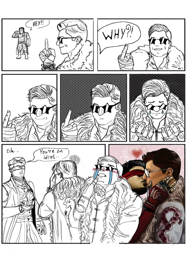 Boomlol81's tweet photo. As soon as I saw this meme, I immediately thought of these two ❤️

#johnshi #johnnycage #KenshiTakahashi #MortalKombat1 
#art #digitalart #Memes https://t.co/ClOJvXAPUq