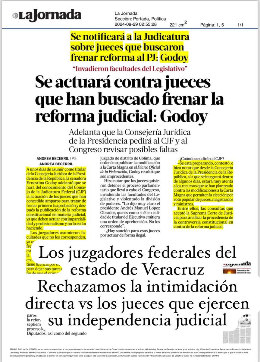 LeonRoxy1605's tweet photo. Las personas juzgadoras del Estado de Veracruz rechazamos la intimidación directa del oficialismo contra los jueces que ejercen su independencia judicial. https://t.co/XITuBTdTBO
