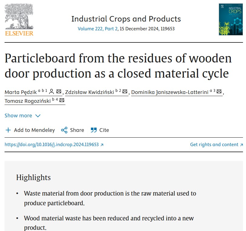 wltdpoznan's tweet image. "#Particleboard from the residues of #wooden #door production as a closed material cycle" by Pędzik M., Kwidziński Z.,  Janiszewska-Latterini D., &amp;amp; Rogoziński T.:  doi.org/10.1016/j.indc….

@up_poznan @wltdpoznan @ElsevierConnect