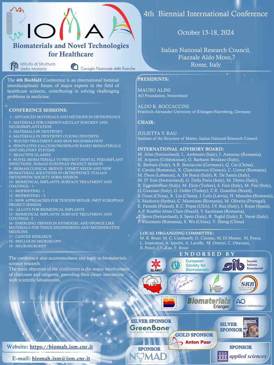 Only two weeks to 4th BioMaH conference opening! The final sessions list is available here. 
Please check our flyer. 
We are so excited to have you in Rome. 
Meet you soon! 
🌐🔜🏟️