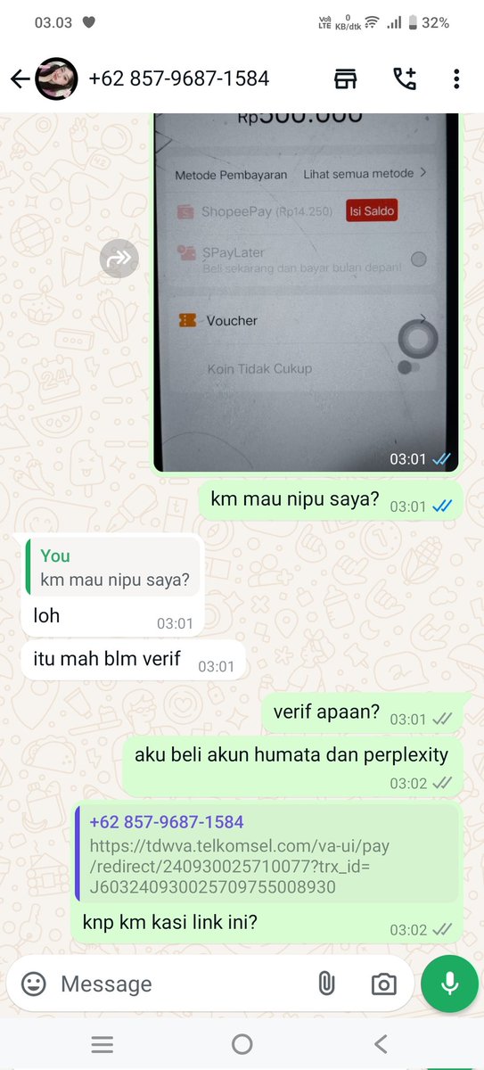 ackstore3's tweet image. guys please be careful dengan akun ini @wijthout penipu! gue abis beli akun humata dan perplexity, dan udah payment malah dikasih link untuk isi pulsa dia haha
kasian bgt buat makan aja sampe segininya wkwkwk
#zonauang