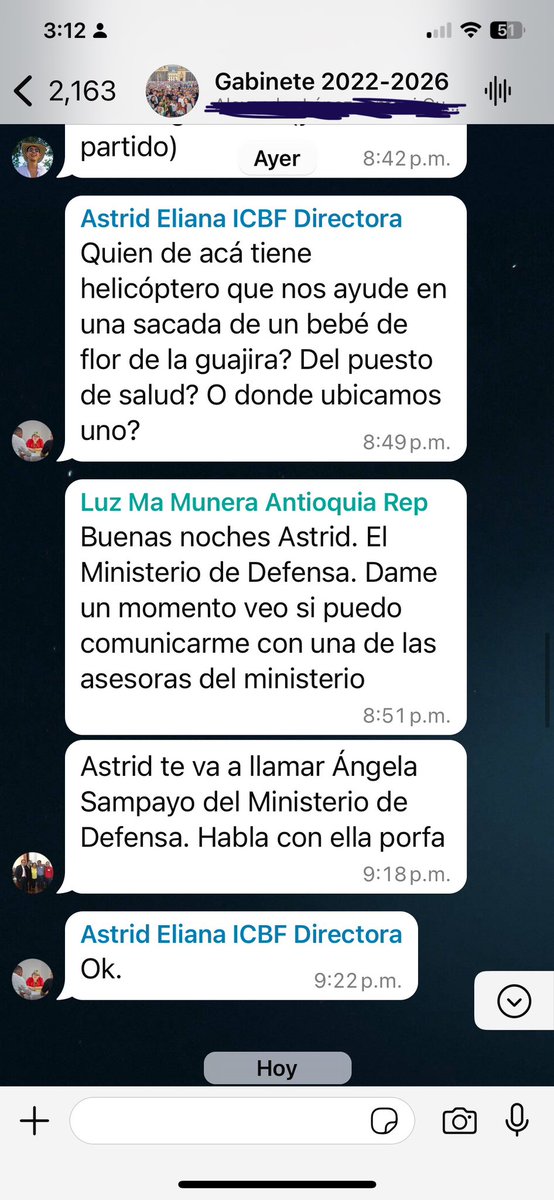 GustavoBolivar's tweet image. Voy a violar la confidencialidad del Chat del Gabinete para mostrar lo que importa la vida de un niño a este gobierno.
8:49 pm, ayer sábado, directora ICBF lanza la alerta

8:51 pm Consejera para las regiones actúa.

2:50 am de hoy, el bebé ya está en el hospital.
¡Es el cambio!