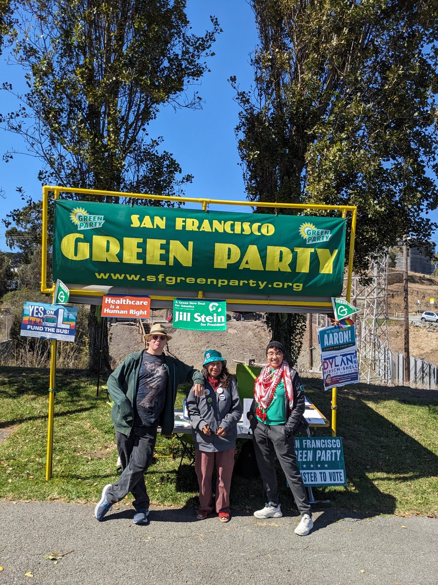 SFGreenParty's tweet photo. Greens are doing voter outreach today at #HipHopForChange's Pop Out at the Point show in India Basin Shoreline Park! #YesOnL and candidates @DrJillStein @AaronPeskin @dylanhs https://t.co/CkBz6GhCqv