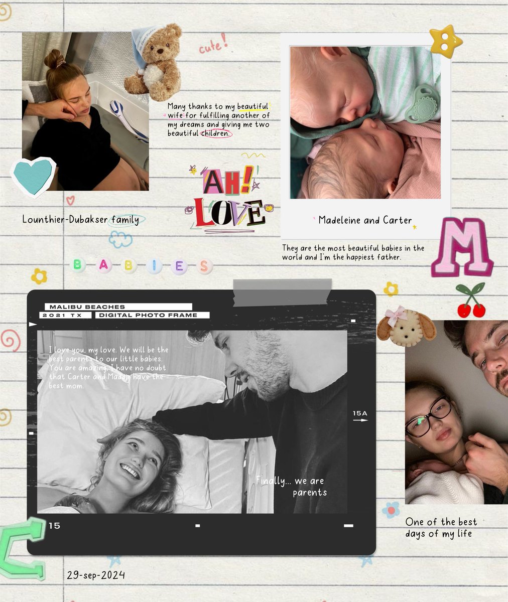 ▸ 𝗡𝗼𝘁𝗲𝗯𝗼𝗼𝗸: Family Journal — 🤍🧸
Welcome﹐𝑀𝖺𝖽𝖾𝗅𝖾𝗂𝗇𝖾 &amp; 𝐶𝖺𝗋𝗍𝖾𝗋! ⭑

Finally, our little babies are here with us. I couldn’t be prouder of the wonderful family I’m building with the love of my life. I will love and care for them for the rest of my life.