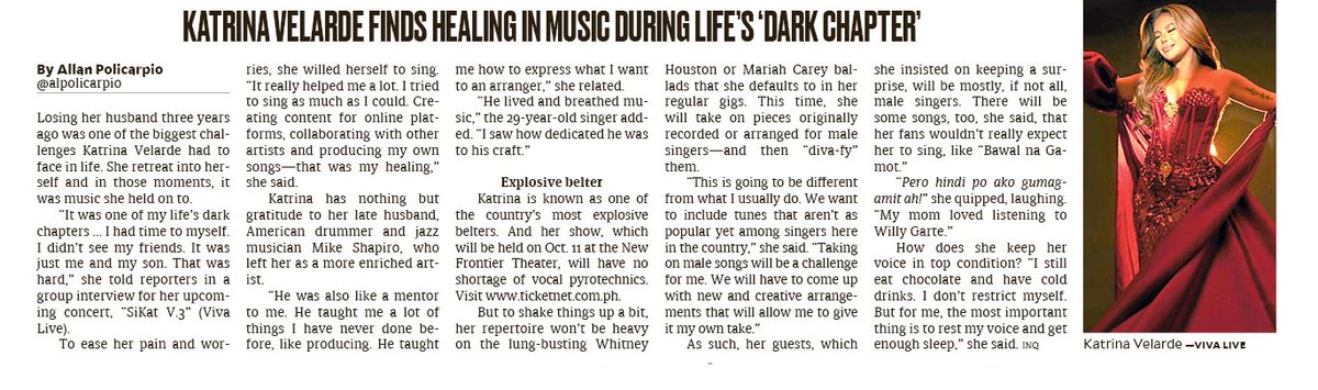 Katrina Velarde finds healing in music during life’s ‘dark chapter’   

plus.inquirer.net/entertainment/… 

#KatrinaVelarde