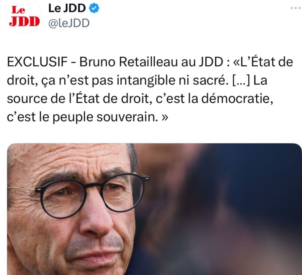 RobBarzman's tweet image. Et l'Etat de droit... poubelle ! C'est ça un ministre de la République ! On a basculé. Si on en doutait...
#GouvernenementBarnier #extremedroite #facho @BrunoRetailleau