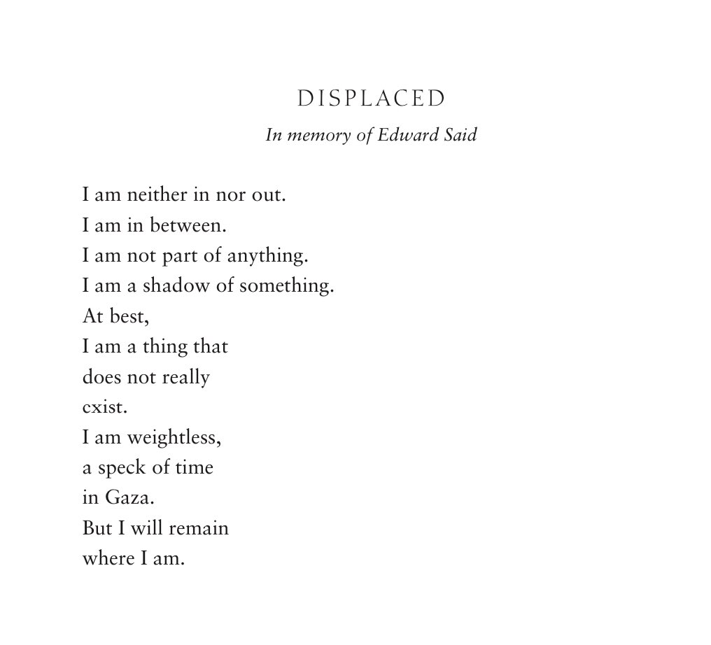 MosabAbuToha's tweet photo. Edward Said passed away 21 years ago. He is much loved and missed.
I wrote this poem after him, after Out of Place, years ago.
It’s true today for me more than any time before.
We are always forced out of place but we will remain.
This is a photo of Edward that my dear friend Kathy shared with me. I’m not sure if it’s been shared before.
🍓🍓🍓
