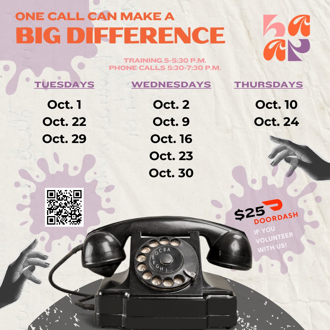 ONE CALL CAN MAKE A BIG DIFFERENCE

Virtual phone banking for (HAAP) is an opportunity to reach AAPI voters in Indiana from the comfort of our homes.
If you join us in phonebanking, you will receive a $25 DoorDash gift card!
Sign up here: forms.gle/Keti4WZSVyQNYL…