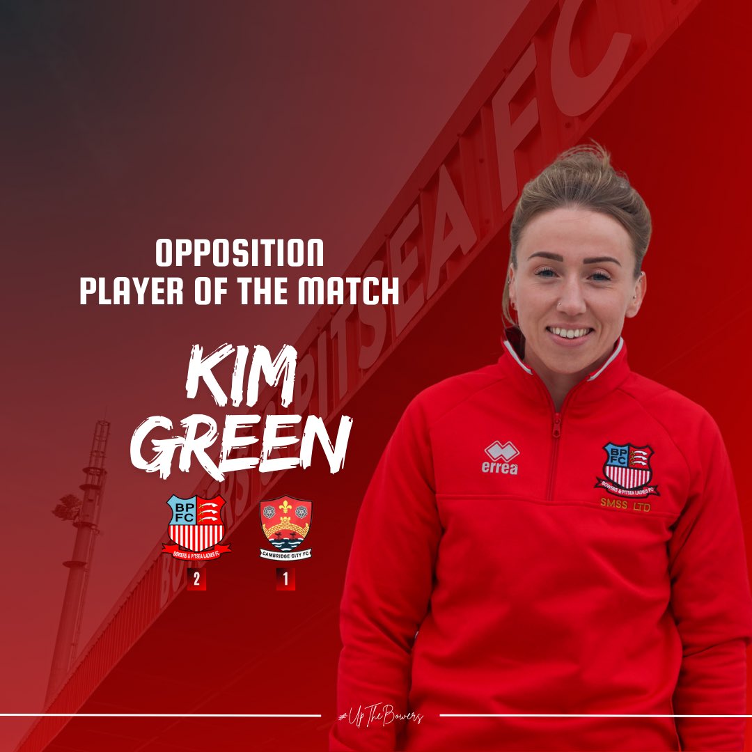 👏🏻 Today’s Player of the Match vs <a href="/cambscitygirls/">Cambridge City Women FC</a> goes to Kim Green!

#UpTheBowers