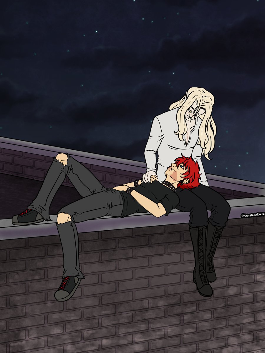 DigitalPopsicle's tweet photo. old art of my Aiden and @bastardwiki 's Cinnabar ;w; just cuddling and chilling on top of a building https://t.co/z1w1ZR1lW1