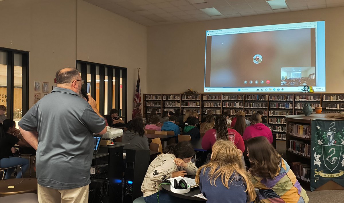 Peru Jr/Sr High School Sophomores in Mr. Johansen's English Classes attended a remote live video meeting with the last survivor of the crash of Air Florida Flight #90 in 1982. This crash inspired the well-known essay “The Man in the Water.”