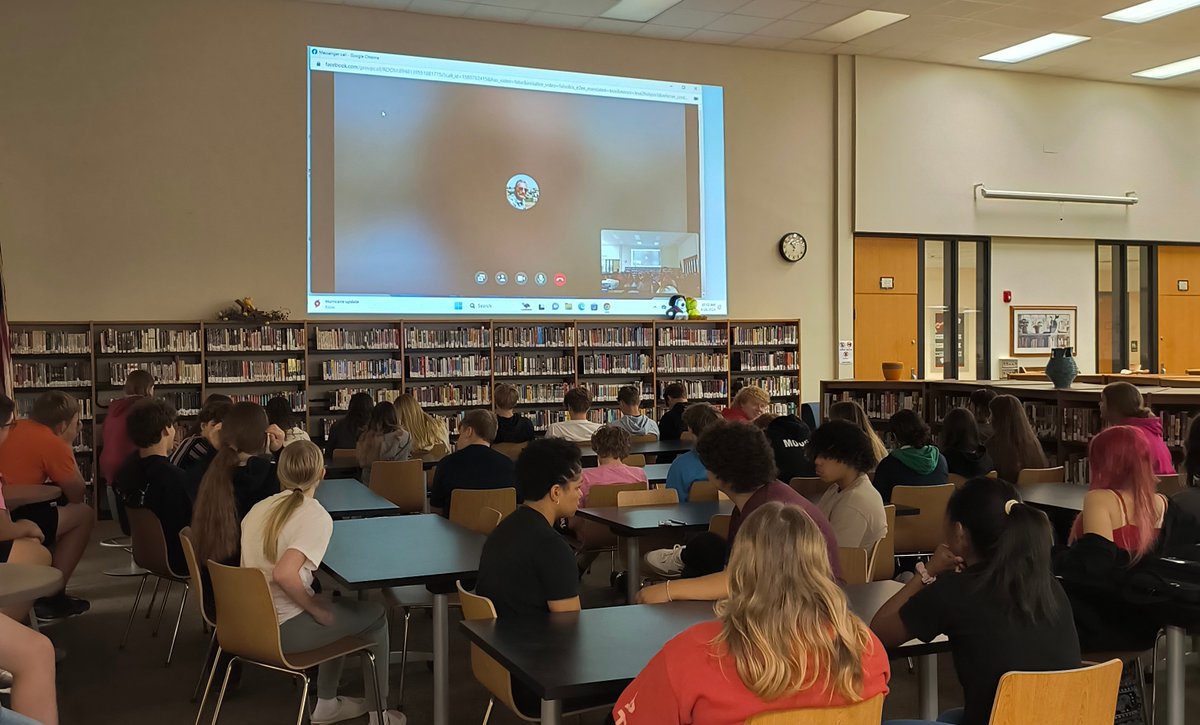 PeruSchools's tweet photo. Peru Jr/Sr High School Sophomores in Mr. Johansen's English Classes attended a remote live video meeting with the last survivor of the crash of Air Florida Flight #90 in 1982. This crash inspired the well-known essay “The Man in the Water.” https://t.co/Pss0khExGV