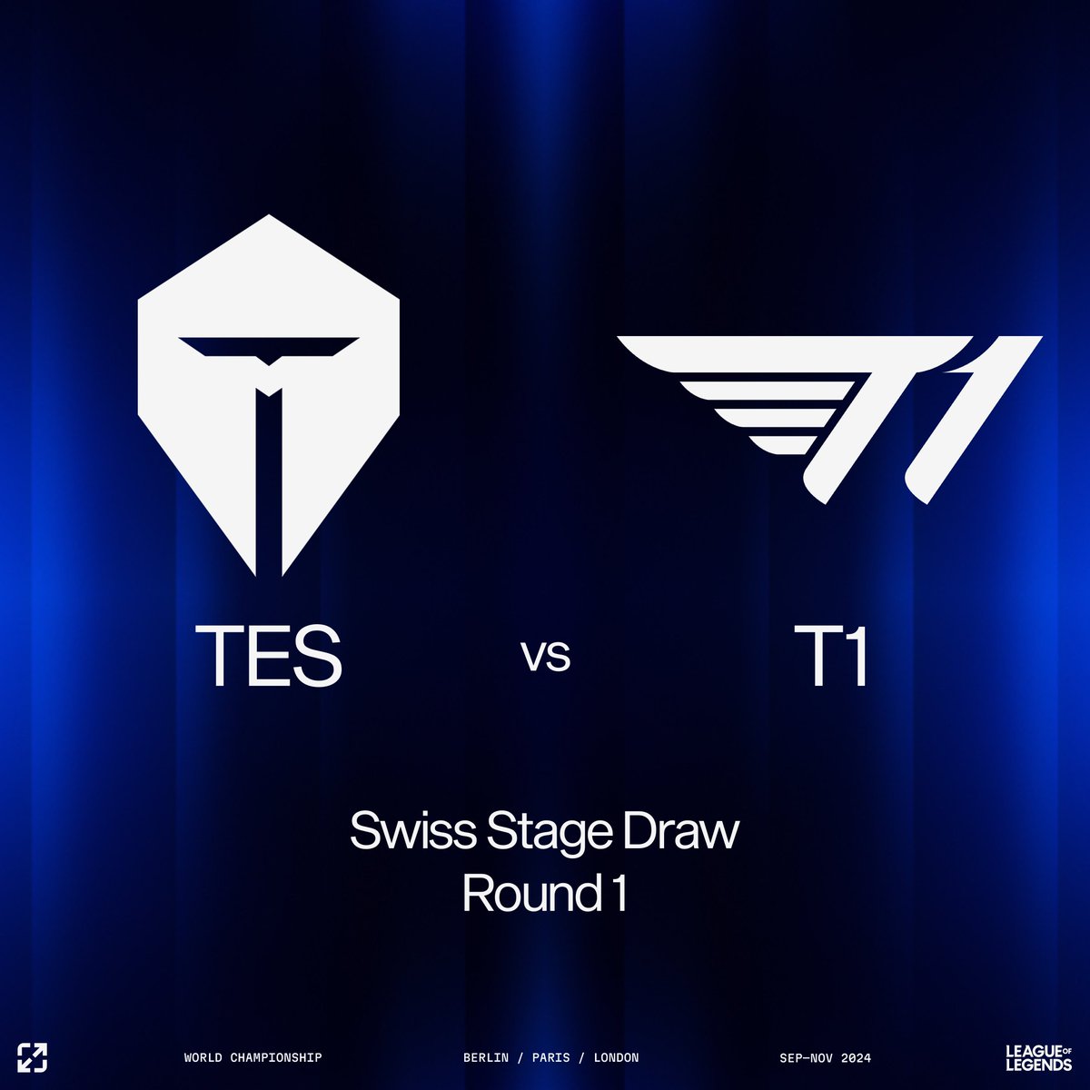 #WORLDS2024 SWISS STAGE ROUND 1 MATCHUP:

<a href="/TOP_Esports_/">TOPESPORTS</a> vs <a href="/T1LoL/">T1 LoL</a>