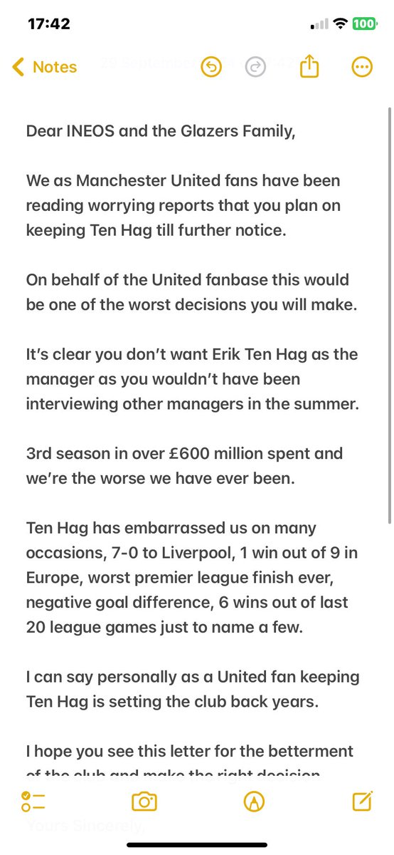 utdHarryy's tweet photo. Open letter to INEOS and the Glazer Family.

#MUFC

Best I could do guys.

Likes and retweet will be appreciated