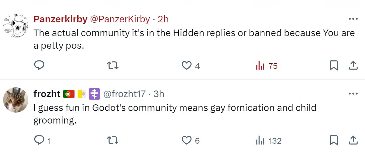 Listening_Boy's tweet photo. @PanzerKirby @godotengine @HoneyFilledMoth This is who's on your side by the way. But yeah it's just because they're petty, totally. https://t.co/Lcx7rGMYDE