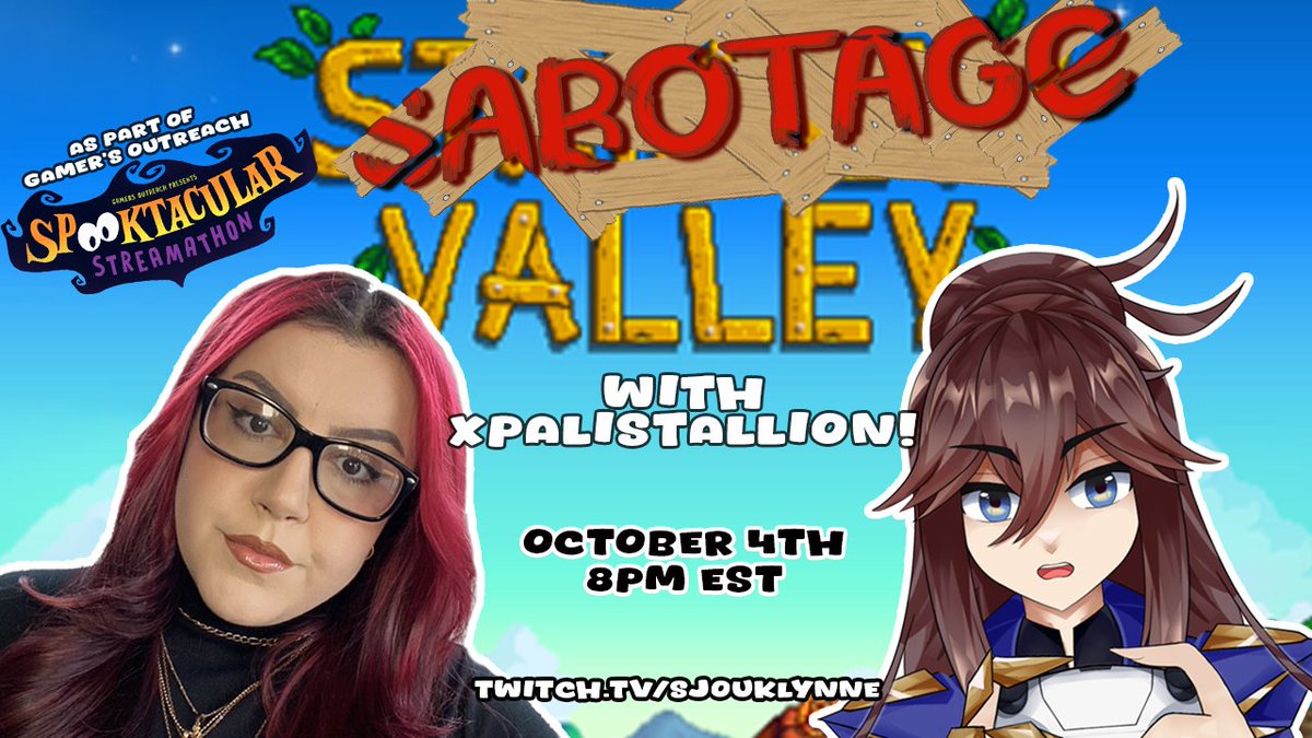 Sjouklynne's tweet image. 🧡 SPOOKTACULAR SABOTAGE VALLEY 🧡
🗓️ Friday, October 4th at 8PM EST
twitch.tv/Sjouklynne

Donate to Sabotage our playthrough! Credit to "The Ya'll of Us" on the Stardew Steam community forum for creating this sabotage list.
#SS2024