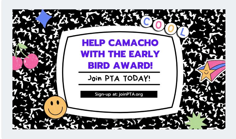 ๐ฎ๐๐๐๐๐๐ ๐ฎ๐๐๐๐๐ ๐ป๐๐๐๐๐๐๐๐ (@wendygonzaba) on Twitter photo If we get 12 more members by Monday, we will receive the September Early Bird award from Tx PTA!!!!!! JOIN TODAY!! <a href="/Camacho_Elem/">Camacho Elementary</a> If we get 12 more members by Monday, we will receive the September Early Bird award from Tx PTA!!!!!! JOIN TODAY!! <a href="/Camacho_Elem/">Camacho Elementary</a>