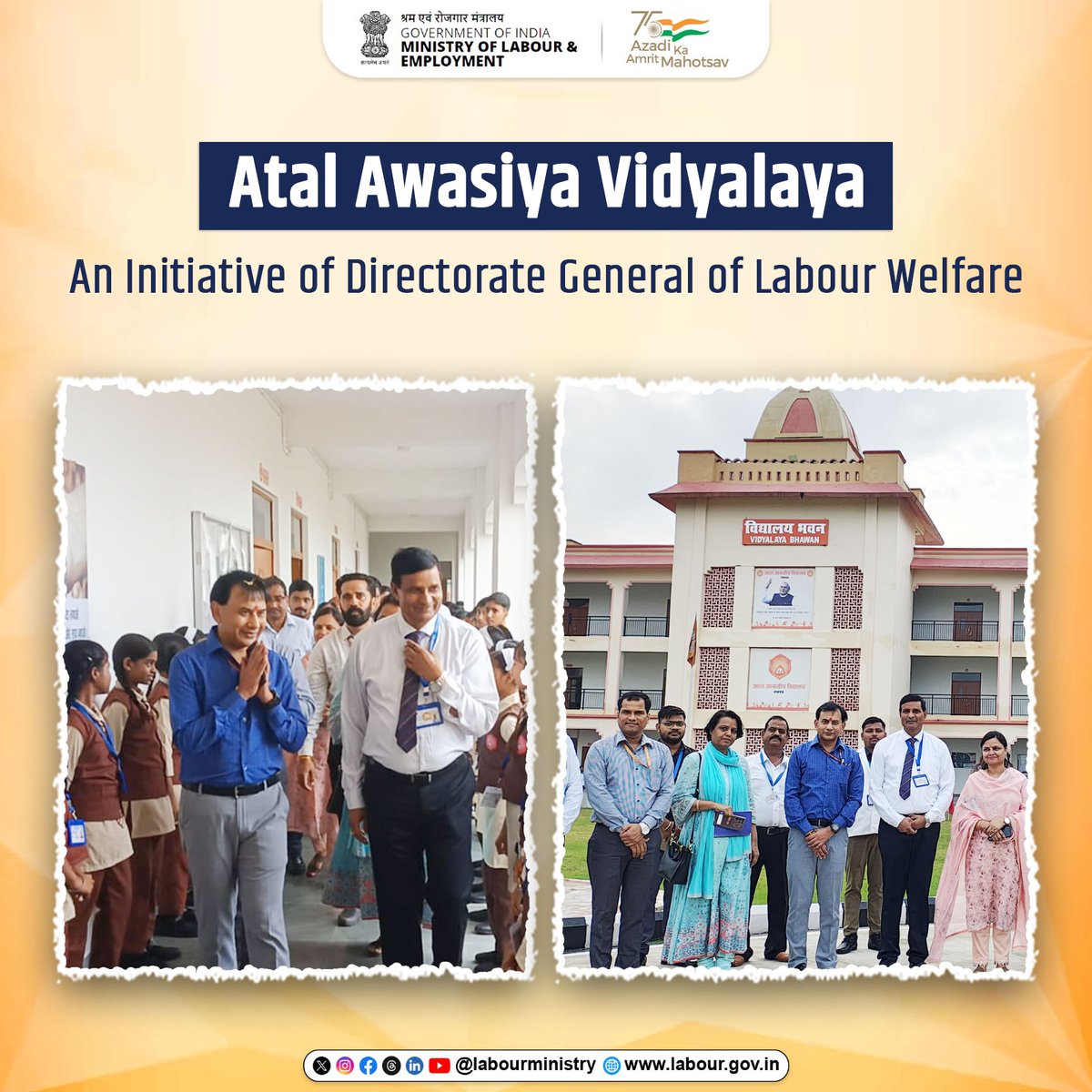 Shri Kamal Kishore Soan IAS, Additional Secretary &amp; Director General Labour Welfare (DGLW), M/o Labour &amp; Employment visited the 'Atal Awasiya Vidyalaya' at the outskirts of Lucknow on 29.09.2024.
(1/2)
