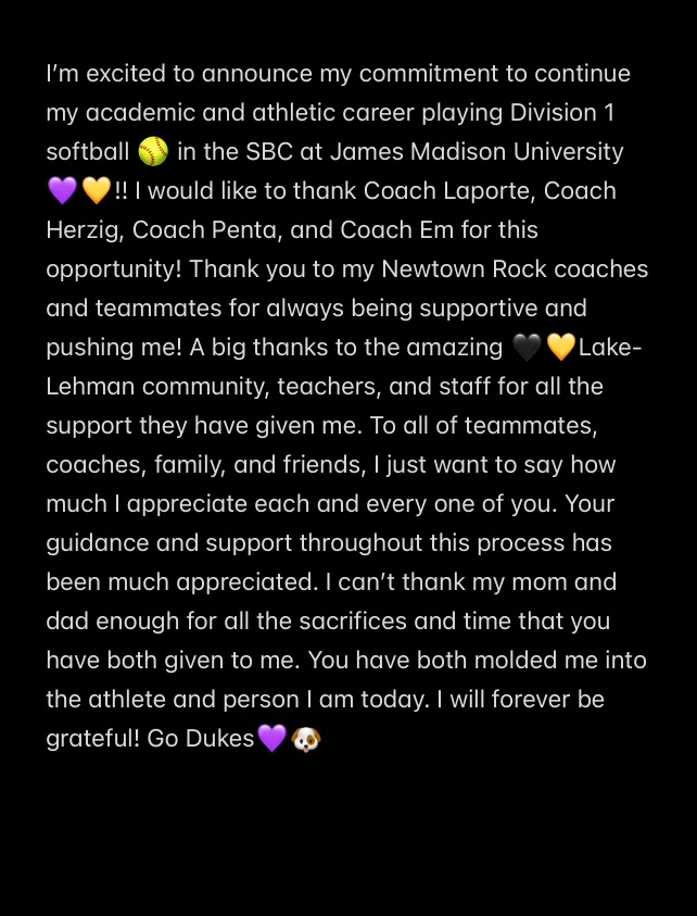 Hannah Chipego (@hannah_chipego) on Twitter photo So Grateful for this opportunity!! 💜💛#GODUKES
<a href="/GoldGarvey/">Newtown Rock Gold- Garvey</a> <a href="/LineDsoftball/">Line Drive Media</a> <a href="/PA_recruit/">Pennsylvania Softball Prospects</a> <a href="/LLSDKnights/">Lake-Lehman SD</a> <a href="/LehmanSoftball/">Lake-Lehman Softball</a> <a href="/SoftballDown/">Down South Softball</a> <a href="/CoachEmPhillips/">Emily Phillips</a> <a href="/Coach_LaPorte/">Loren LaPorte</a> <a href="/JMUSoftball/">JMU Softball</a> <a href="/ExtraInningSB/">EXTRA INNING SOFTBALL</a> <a href="/ondecksoftball/">OnDeck Softball 🥎</a> <a href="/D1Softball/">D1Softball</a> #Rockstrong So Grateful for this opportunity!! 💜💛#GODUKES
<a href="/GoldGarvey/">Newtown Rock Gold- Garvey</a> <a href="/LineDsoftball/">Line Drive Media</a> <a href="/PA_recruit/">Pennsylvania Softball Prospects</a> <a href="/LLSDKnights/">Lake-Lehman SD</a> <a href="/LehmanSoftball/">Lake-Lehman Softball</a> <a href="/SoftballDown/">Down South Softball</a> <a href="/CoachEmPhillips/">Emily Phillips</a> <a href="/Coach_LaPorte/">Loren LaPorte</a> <a href="/JMUSoftball/">JMU Softball</a> <a href="/ExtraInningSB/">EXTRA INNING SOFTBALL</a> <a href="/ondecksoftball/">OnDeck Softball 🥎</a> <a href="/D1Softball/">D1Softball</a> #Rockstrong