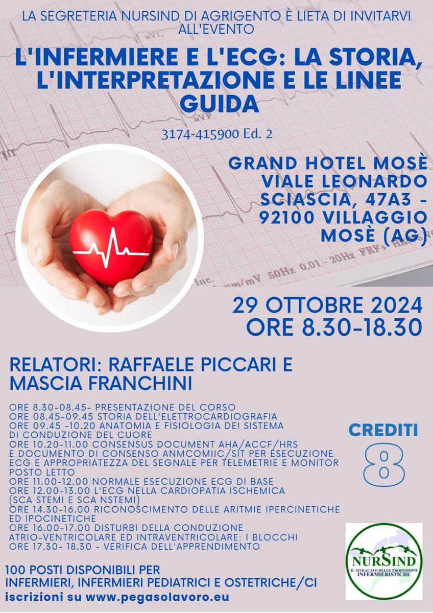 RaffaelePiccari's tweet photo. 29 ottobre Villaghio Mose (Ag)
“L’Infermiere è l’ECG…..”
8 crediti ECM
Per Info: https://t.co/P6TfBRPRBy
#noiconvoi https://t.co/68AFmY6JS5