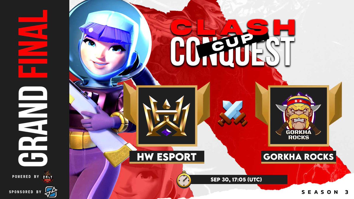 Only Lalo (@onlylalofamily) on Twitter photo 🚨 CLASH CONQUEST S3 Grand Finals Alert!
The Clash Conquest Season 3 grand finale is here! 🏆
🔥 <a href="/HW_esport/">HW Esports</a> vs. <a href="/GorkhaRocks/">Gorkha Rocks COC</a> 🔥
🗓️ Date: Sept 30
⏰ Time: 17:00 UTC
🎥 Streamed LIVE by <a href="/BERLIN_COC/">BERLIN COC</a>
⚔️ Who will emerge victorious? Tune in to witness the ultimate showdown! 🚨 CLASH CONQUEST S3 Grand Finals Alert!
The Clash Conquest Season 3 grand finale is here! 🏆
🔥 <a href="/HW_esport/">HW Esports</a> vs. <a href="/GorkhaRocks/">Gorkha Rocks COC</a> 🔥
🗓️ Date: Sept 30
⏰ Time: 17:00 UTC
🎥 Streamed LIVE by <a href="/BERLIN_COC/">BERLIN COC</a>
⚔️ Who will emerge victorious? Tune in to witness the ultimate showdown!