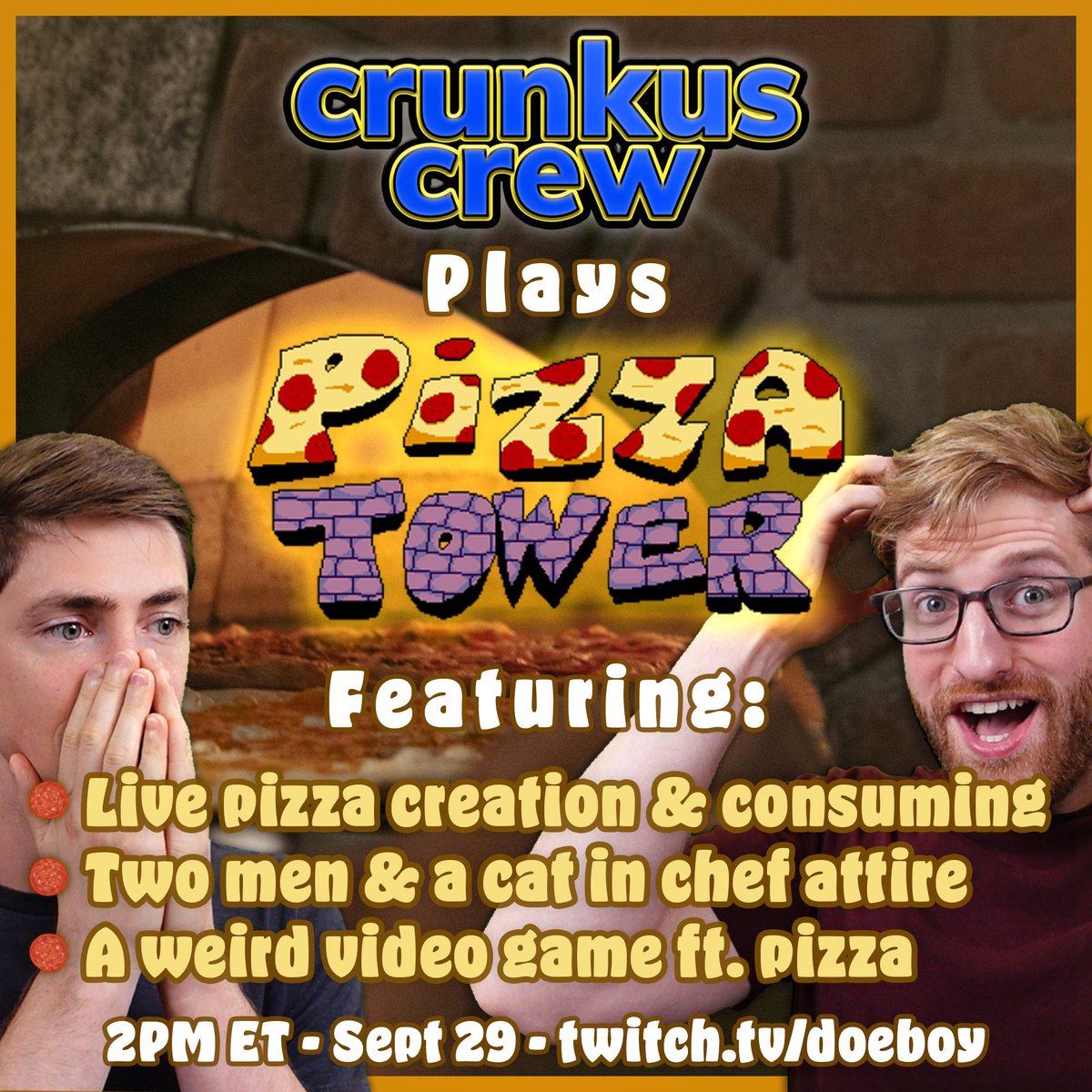 Doeboy's tweet photo. One hour til live with the @PizzaTowergame Pizza Party 🍕

Take a look at the subgoals... they get spicy in multiple senses of the word 🌶🥵🌶

And check the tweet below to see how Chef Mav is doing... 😾 https://t.co/kcCVXYCOqi