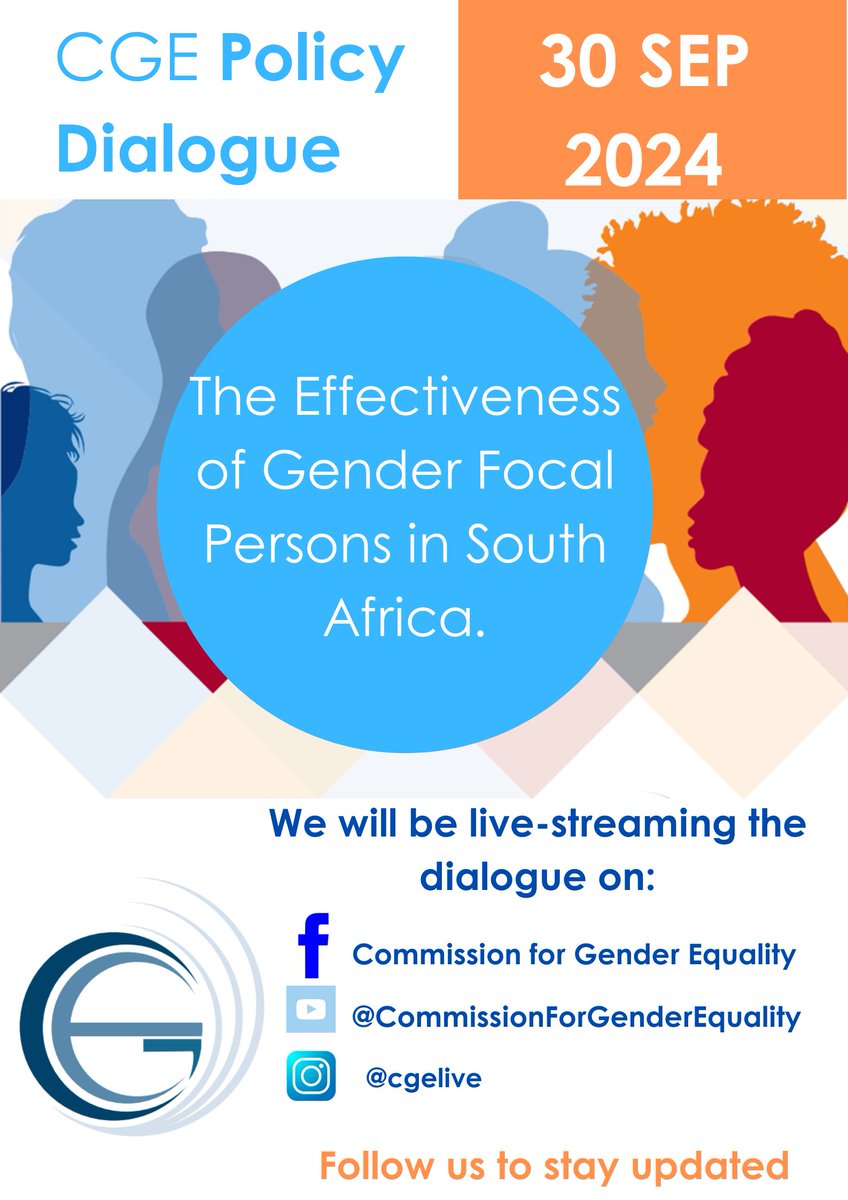 CGE_ZA's tweet photo. Live Streaming Announcement. 
If you cannot join us on teams tomorrow, make sure to follow our Facebook, YouTube and Instagram Pages to follow the dialogue live on these platforms. 
#CGEPolicyDialogue #GFPs #genderedresearch #genderequality https://t.co/1lM5yxDS9v