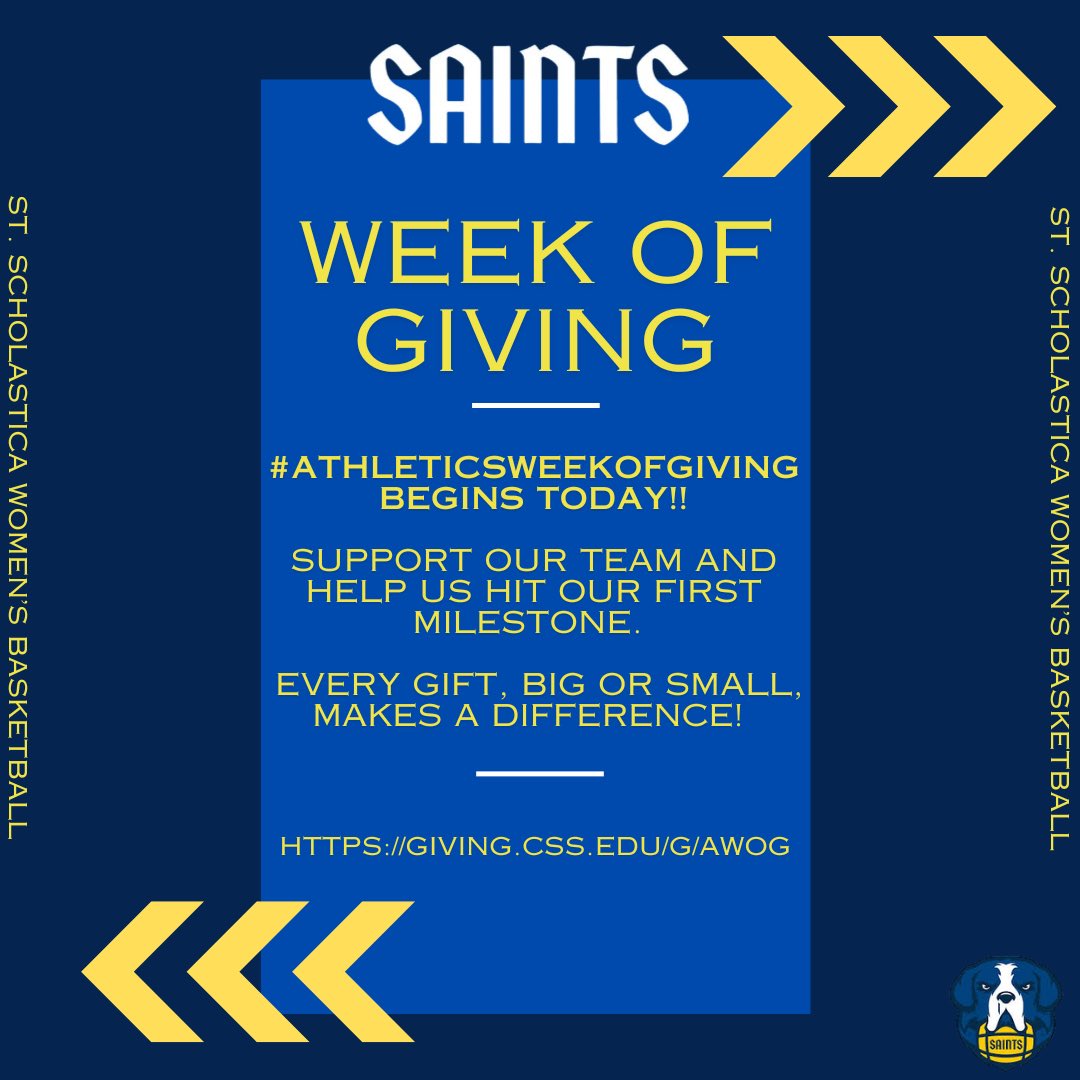 SAINTS! The Week of Giving begins today!! Help support women’s basketball this week! Every gift, big or small, makes a difference! Donations can be made through this link: 
giving.css.edu/g/awog

#AthleticsWeekofGiving #StepUpforSaints