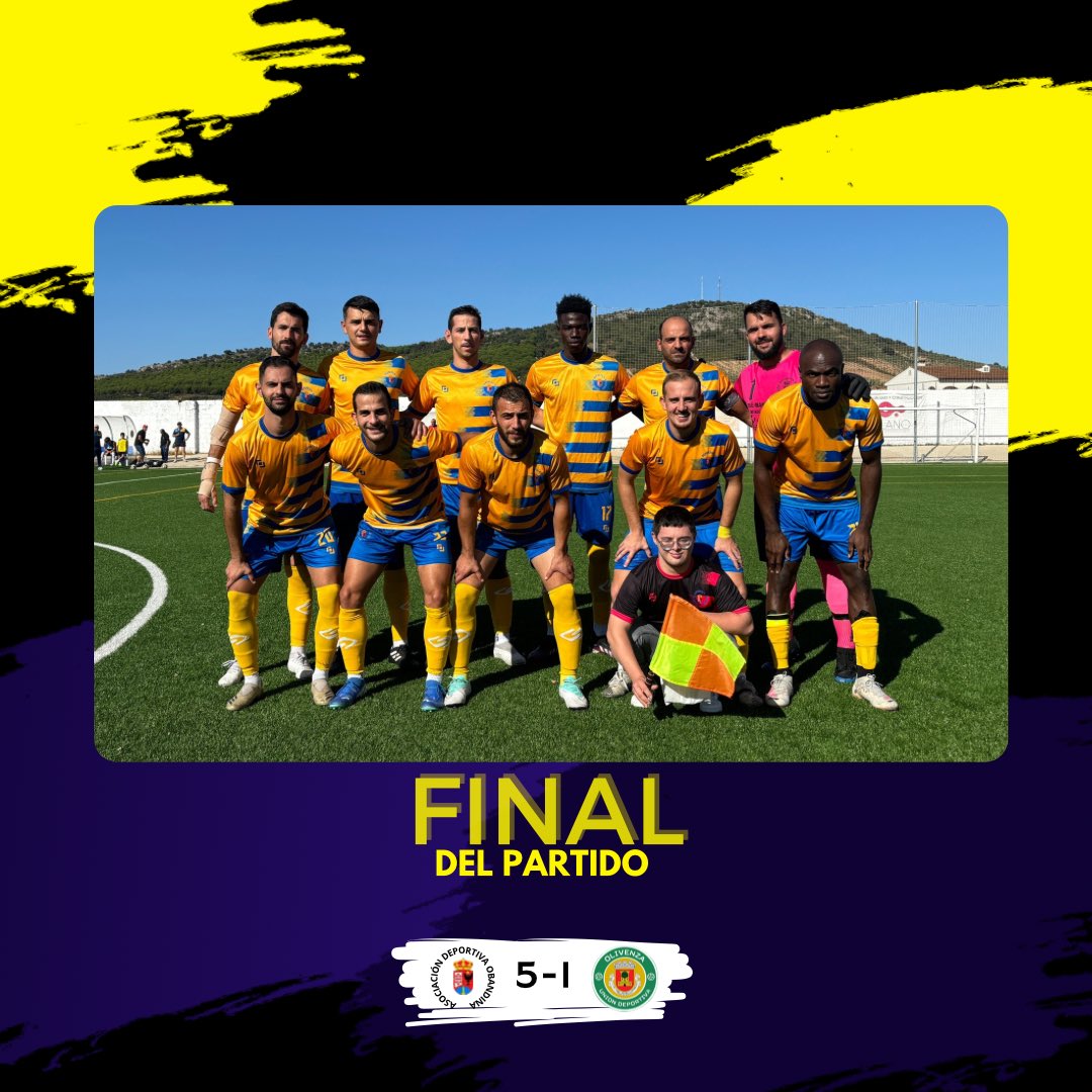 adobandina's tweet photo. 90’|| ¡FINAL DEl PARTIDO!

5️⃣@adobandina -  @olivenzaud 1️⃣

⚽️⚽️ @javiparracarrillo 
⚽️⚽️⚽️ @MelitonRM 

¡Partido luchado y consiguiendo el resultado que nos merecemos!

Volvemos pisando fuerte 💪🏼💛💙

#obandinaolivenza https://t.co/CXxaayiv5d