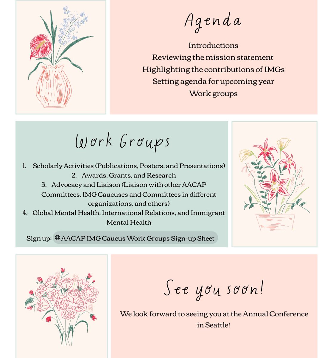 #IMG Caucus meeting at the Annual Conference of #AACAP in Seattle! Join us for interesting discussions, community building, &amp; setting the agenda for next year! Join the caucus, join the workgroups #MedTwitter #Psychtwitter #AcademicTwitter #ECFMG #MentalHealth #APA #AACAP #psych