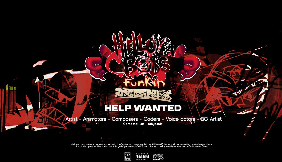 Helluva Boss Funkin' Rebooted (@hbfrebooted) on Twitter photo HBF Rebooted!!
We're looking for a lot of help
Artists
Animators
Composer
Charters
VAs (Spanish and English)
BG Artist
Contact: Loz - rubysouls
We will be waiting for you!!
<a href="/FNFnewsespanis/">⭐️FNIS ****** ☕️</a>
<a href="/News_Funkin/">Funkin News</a>
<a href="/ProjectVersal/">ProjectVersal Studios</a>
#fnf #fridaynightfunkin #fridaynightfunkinmod #HelluvaBoss HBF Rebooted!!
We're looking for a lot of help
Artists
Animators
Composer
Charters
VAs (Spanish and English)
BG Artist
Contact: Loz - rubysouls
We will be waiting for you!!
<a href="/FNFnewsespanis/">⭐️FNIS ****** ☕️</a>
<a href="/News_Funkin/">Funkin News</a>
<a href="/ProjectVersal/">ProjectVersal Studios</a>
#fnf #fridaynightfunkin #fridaynightfunkinmod #HelluvaBoss