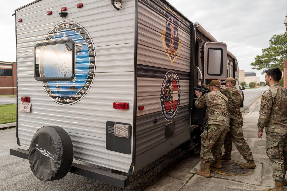 GeorgiaGuard's tweet photo. #HurricaneHelene: Our 116th Communications Squadron deployed from Robins AFB to Valdosta w/ their JISCC to assist public safety by providing crucial communications support, including RF &amp; Network Ops, enabling cross-banding and internet connectivity. #AlwaysReadyAlwaysThere https://t.co/E6SSCmVjBv