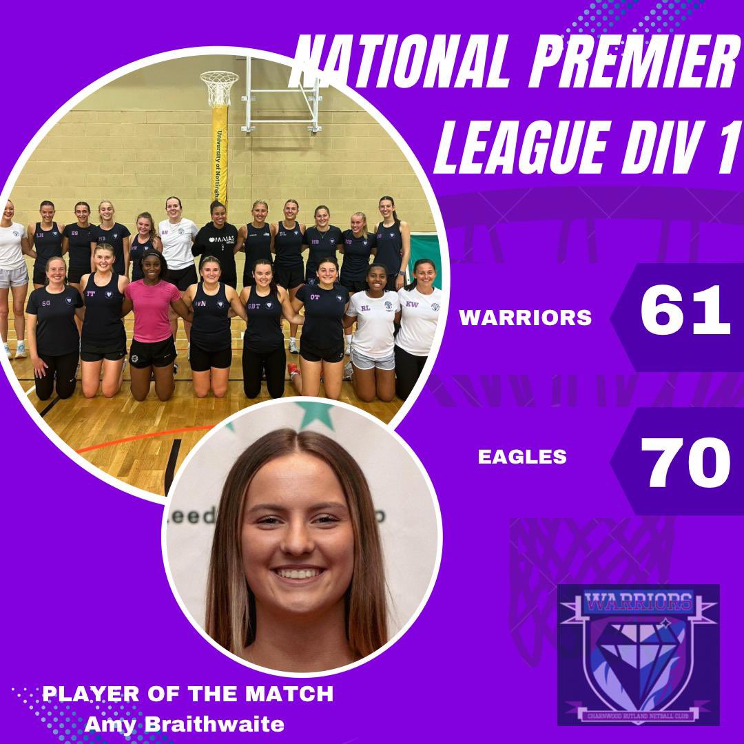 Trip down south for Round 2Premier League 1 🙌 A great match from start to finish with physical battles across the court! Congrats to Eagles for taking the win. 

A massive well done to Amy POM 👏

Lots of learnings to take in Round 3 👀

#warriors💙💜
