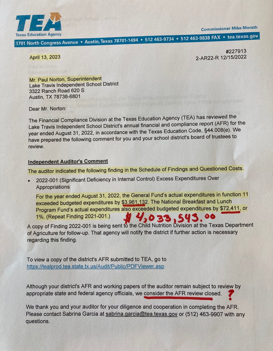 KaraQBell's tweet photo. @chrismartenson The Texas Education Agency is defrauding taxpayers by allowing corrupt school boards to illegally use tax dollars and bond money.
Auditors report millions in violation of TX Ed Code 44.006 but @MikeMorath turns a blind eye.
Nothing to see here folks, case closed. https://t.co/uYPzWH3Alt