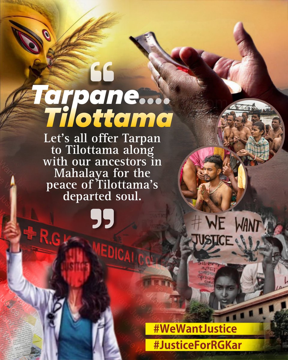 As a dutiful doctor of the country, NMO offer Tarpan to seek the peace for Tilottama's departed soul at the call of our junior doctor warriors. 
#TarpaneTilottama
#JusticeForRGKar
#WeWantJustice
<a href="/narendramodi/">Narendra Modi</a> 
<a href="/JPNadda/">Jagat Prakash Nadda</a> 
<a href="/AmitShah/">Amit Shah</a> 
<a href="/rashtrapatibhvn/">President of India</a>