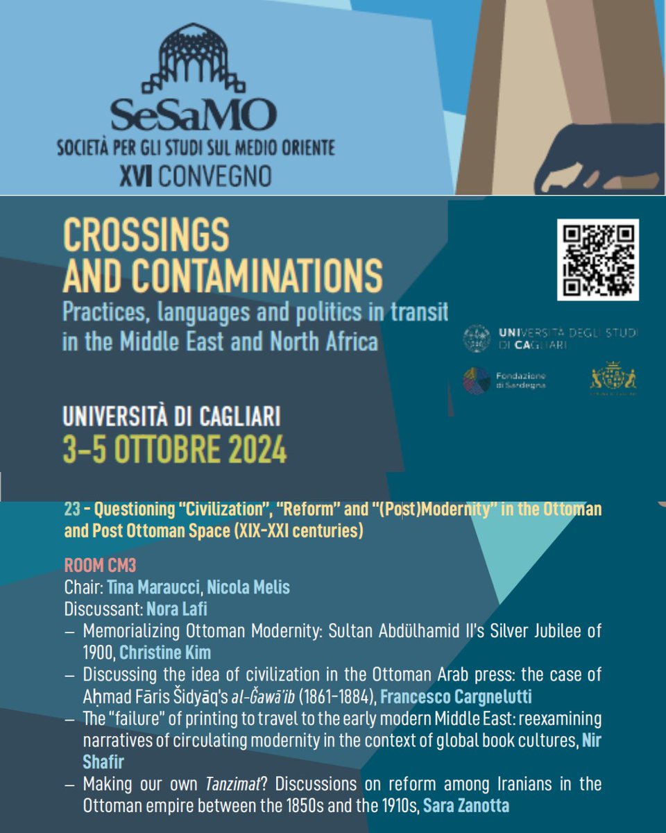 NmelisU's tweet photo. The XVI SeSaMO conference will be held at the University of Cagliari from 3rd to 5th October 2024.
Panel 23: Questioning ‘Civilisation,’ ‘Reform’ and ‘(Post)Modernity’ in the Ottoman and Post-Ottoman Space (XIX-XXI centuries). 
https://t.co/TkdpmAg2Sm https://t.co/yiihK75f9s