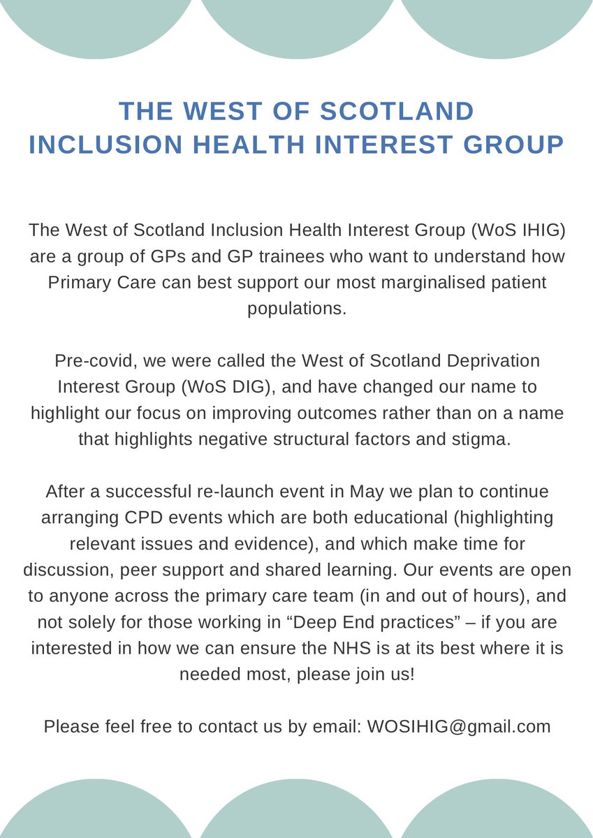 Fiona Stark (@ffergague) on Twitter photo WOS IHIG welcome
you to join "A Decade of Community Links Workers in Scotland: lessons learned and future directions."
🗓️ Thursday 10th October
🕖 7-9pm
📍 The Pearce Institute, Govan
🎟️ shorturl.at/7dZpw
Any questions please feel free to email WOSIHIG@gmail.com WOS IHIG welcome
you to join "A Decade of Community Links Workers in Scotland: lessons learned and future directions."
🗓️ Thursday 10th October
🕖 7-9pm
📍 The Pearce Institute, Govan
🎟️ shorturl.at/7dZpw
Any questions please feel free to email WOSIHIG@gmail.com