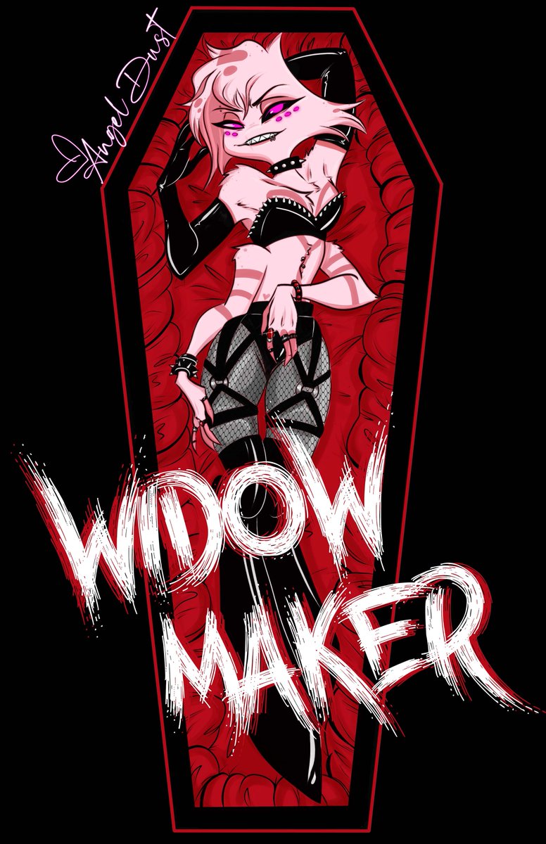 MMochabee's tweet photo. I meant to dip my toes back into digital and I did a cannonball instead.
One of Rockstar!Angel's albums, Widow Maker, because Gina (@/daigina_3) is keeping me fed!!🤘  

#HazbinHotel #HazbinHotelAngelDust https://t.co/Q2GdlVokGJ