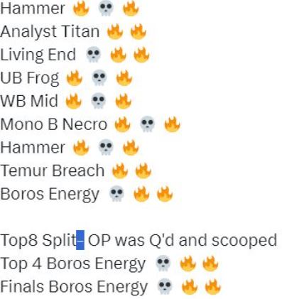 I have mostly taken the summer off magic but decided to play the Manatraders this weekend. Managed to not drop a match all weeken. I hadn't played modern since MH3 so copied <a href="/misplacedginger/">Lost</a> Boros Energy and the deck just felt insane. <a href="/fireshoes/">Robert Taylor🔥</a>