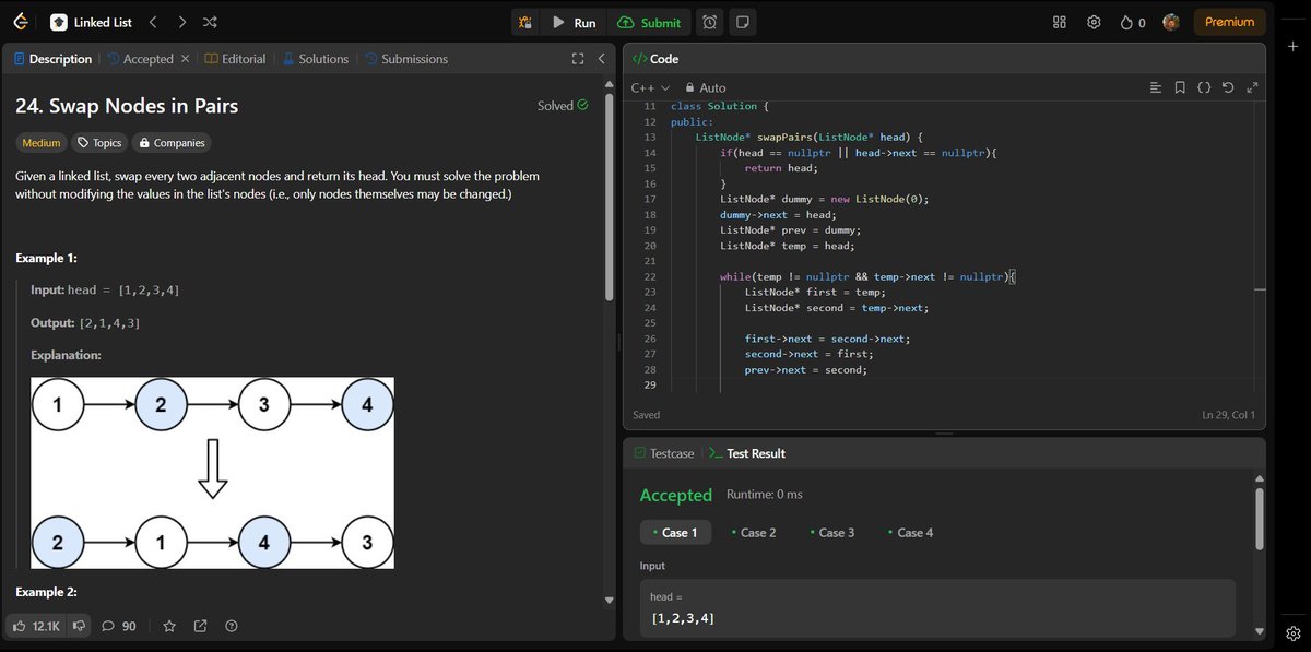 Parth_7973's tweet photo. Day 50/100        
📅Solved 1 problem on #leetcode 
✅Swap Nodes in Pairs
☑️I Finally achieved the 50-day badge on Leet Code

#CodingChallenge #DSA #DailyProgress #100DaysOfCode #Algorithms #DataStructures #programming #CodeEveryday #100daysofcodechallenge https://t.co/kuHFQxZNIx