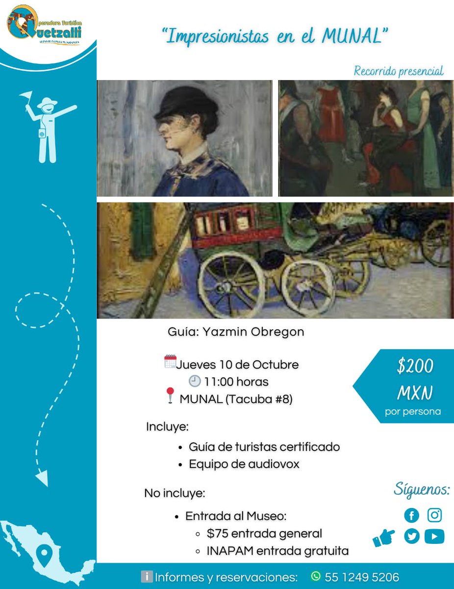 OTQUETZALLI's tweet photo. La nueva exposición del #MUNAL nos trae a #México 9 obras de artistas del #impresionismo, que dialogarán con obras de artistas mexicanos del acervo del mismo museo. ¡Acompáñanos!
#Arte #Pintura #CDMX #México #Cultura #OperadoraQuetzalli #Turismo #Presencial #Jueves #Octubre https://t.co/kLSeyo39DJ