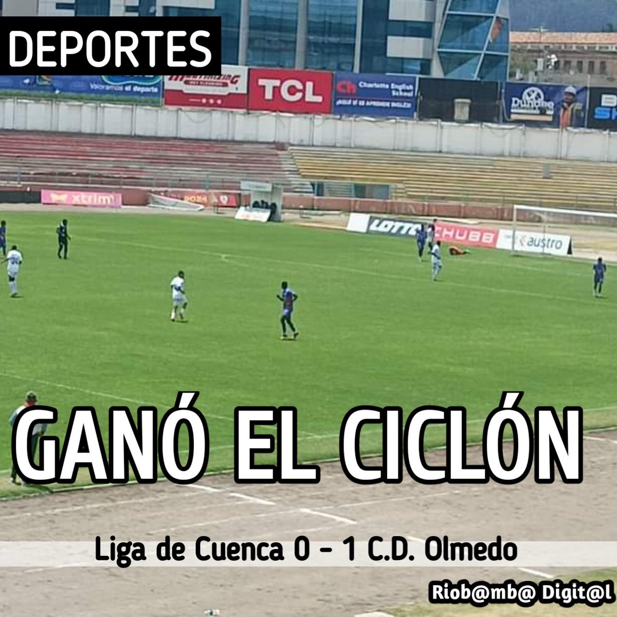 DigitalRiobamba's tweet photo. #DEPORTES: ¡GANÓ CICLÓN!

Con un gol de ETHAN GONZÁLEZ, Olmedo ganó en Cuenca, la revancha se jugará en Riobamba. 

#LigaDeCuenca 0 - 1 C.D. #Olmedo https://t.co/VlET103UQ6