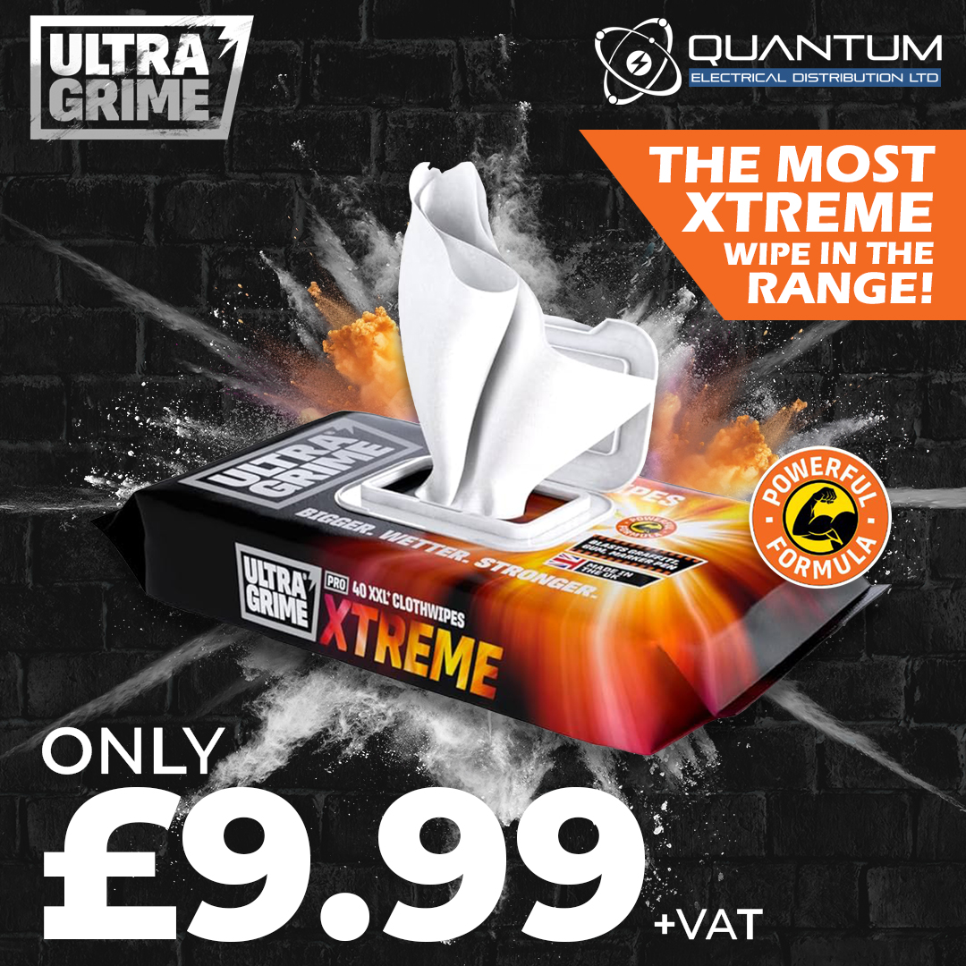 Start fighting dirty with the new Ultra Grime Xtreme - 40 XXL+ Clothwipes for only £9.99 (+VAT)!

✅ Removes marker pen, graffiti, gum, uncured PU foam, and adhesives

Call now to place an order or visit us at the branch: 📞 01293 213 007

#TheQuantumWay #electrician