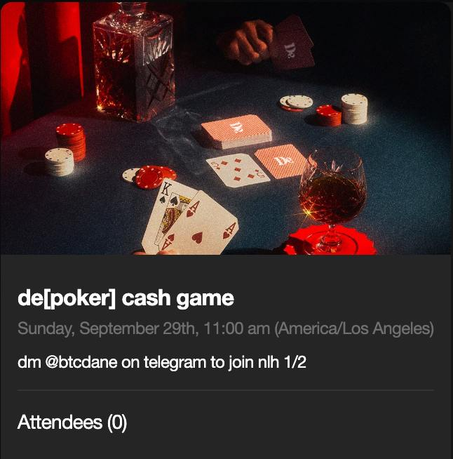 FIWB

First poker game live rn. 
1/2 NLH.

Going on into the evening!
DM me on TG or X to join
